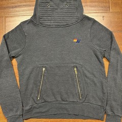 Aviator Nation Ninja Hoodie Sweater Women XS Gray Oversized Funnel Neck USA Made