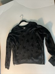 Nwt Rails Women’s Black Marlo Flocked Hearts Stars Distressed Sweatshirt Size L