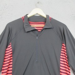 Hannah Shirt Womens XL Black Orange Stripe 1/4 Zip Mock Neck Long Sleeve Running