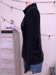 Vintage Y2K BCBG MaxAzria Black Sequin Fleur-de-Lis 95% Cotton Hoodie Sz L Glam