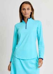 NWT GOTTEX G LIFESTYLE AQUA NAVY Colorblock Long Sleeve Mock Shirt S L XL