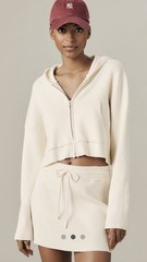 NEW L Space Jet Set Sweater Cropped Zip Up Ribbed Cream Hoody Small Boxy Beach