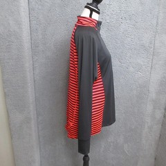 Hannah Shirt Womens XL Black Orange Stripe 1/4 Zip Mock Neck Long Sleeve Running