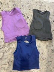 Bundle Set Of 3-Workout Tanks Open Back Built In Bra With Pads Size Large