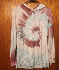 Womens Tie-Dye Pullover Hoodie Pink White Blue Long Sleeve Hood Pocket L