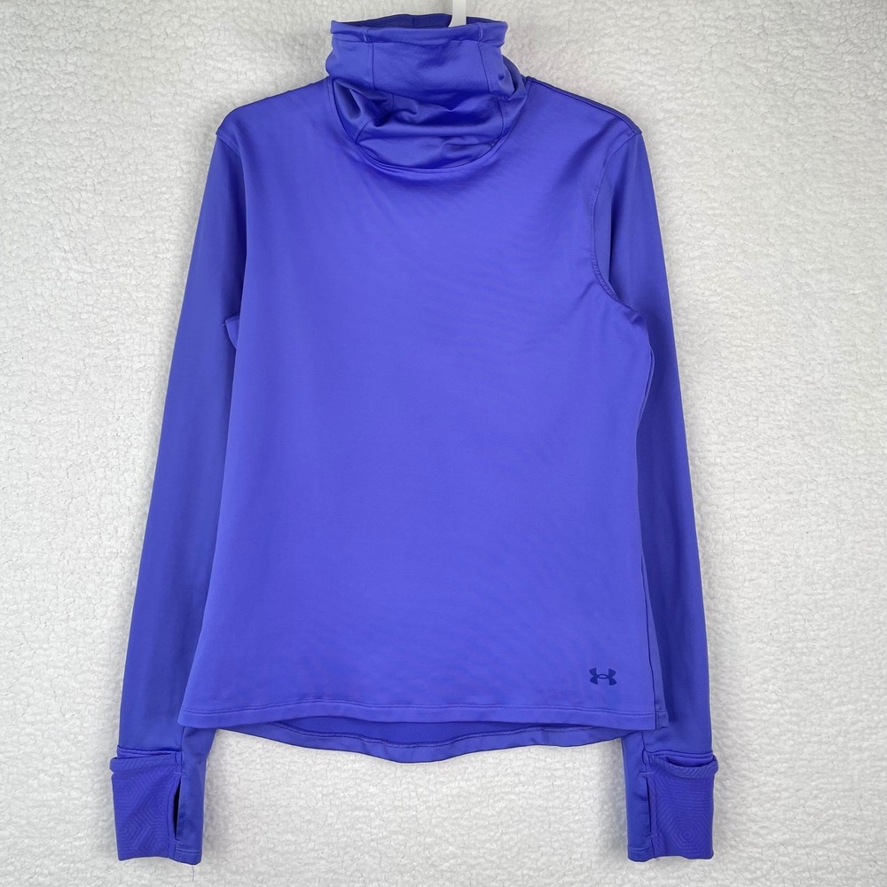 Under Armour Womens Purple ColdGear Running Top Funnel Neck Thumbholes Small