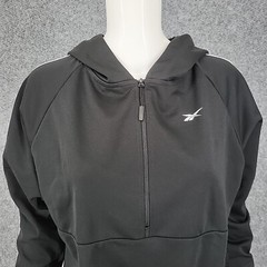 Reebok Workout Ready Quarter Zip Pullover Relaxed Hoodie Small Sz Black Top