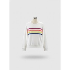 Lou & Grey Women White Chenille Rainbow Stripe French Terry Sweatshirt Small