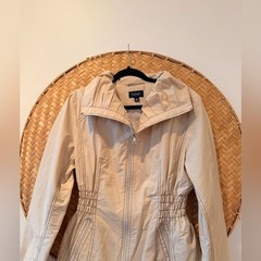 SONOMA LIFE & STYLE BEIGE COTTON NYLON JACKET FULL ZIP SMOCKED WAIST GORPCORE